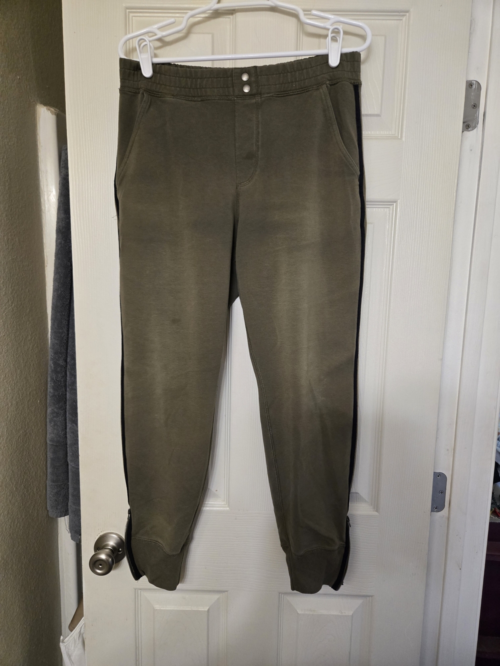 Abercrombie & Fitch Olive Green Jogger Pants with Black Side Stripe